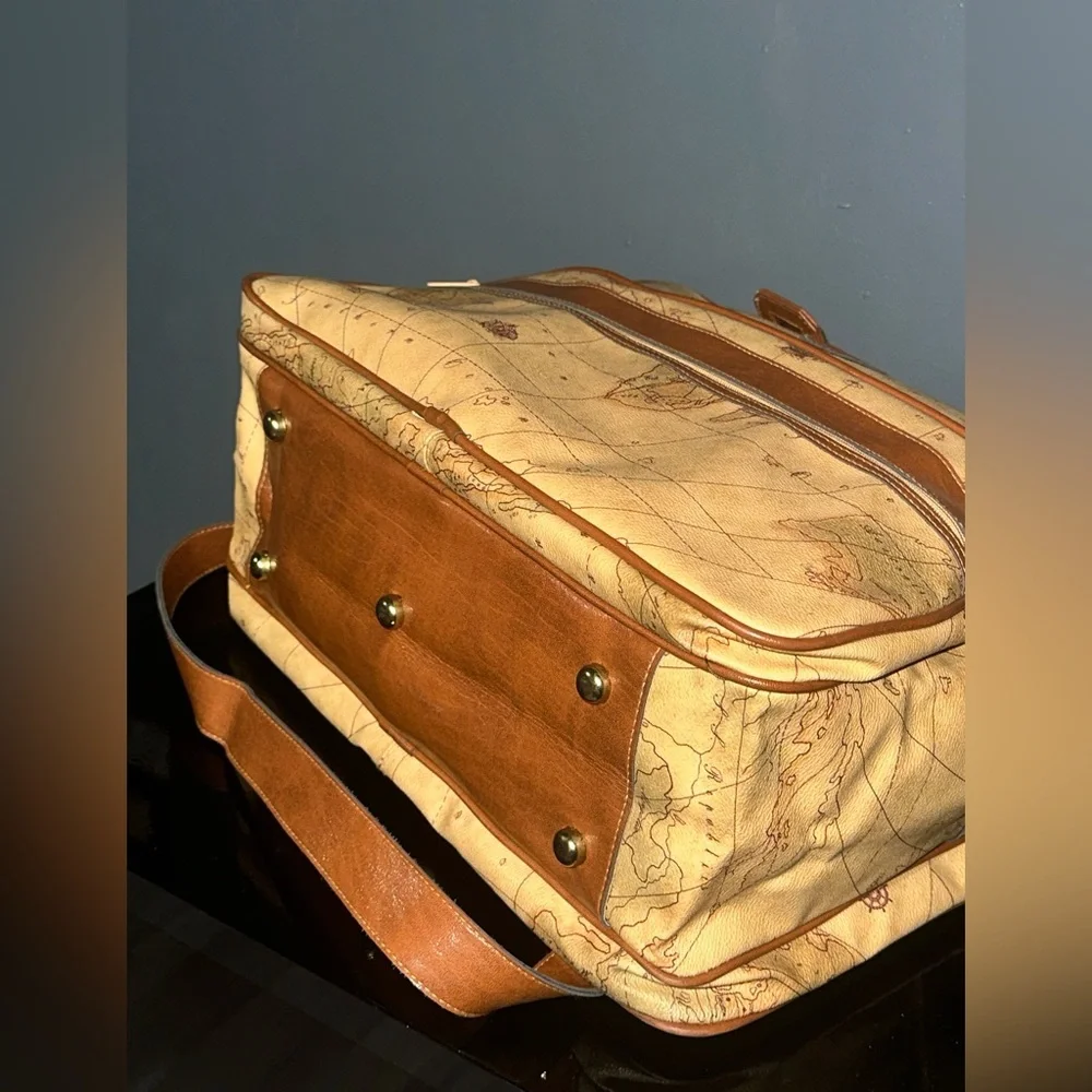 Vintage Map Print Travel Bag with Brown Accents - Picture 14 of 16